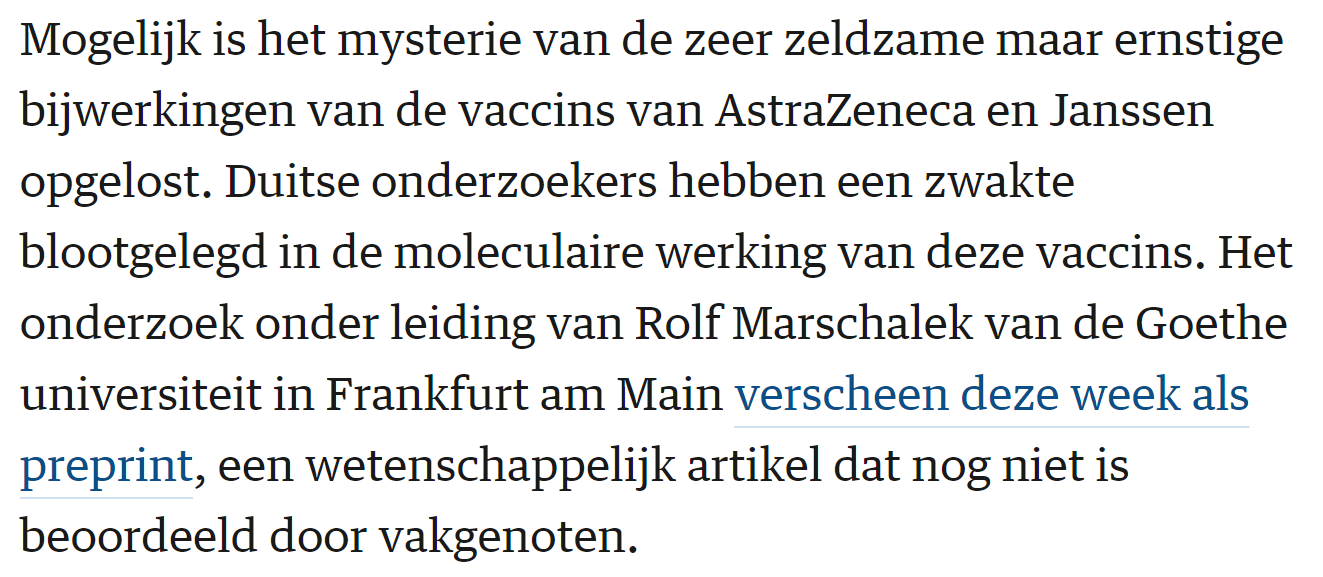 Thrombose-Nebenwirkungsimpfstoff bestätigt. NRC nennt es "möglicherweise gelöst".